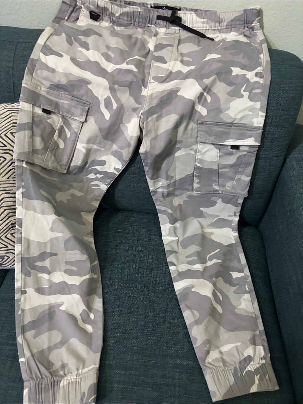 Hollister Gray & White Camo Cargo Jogger Pants